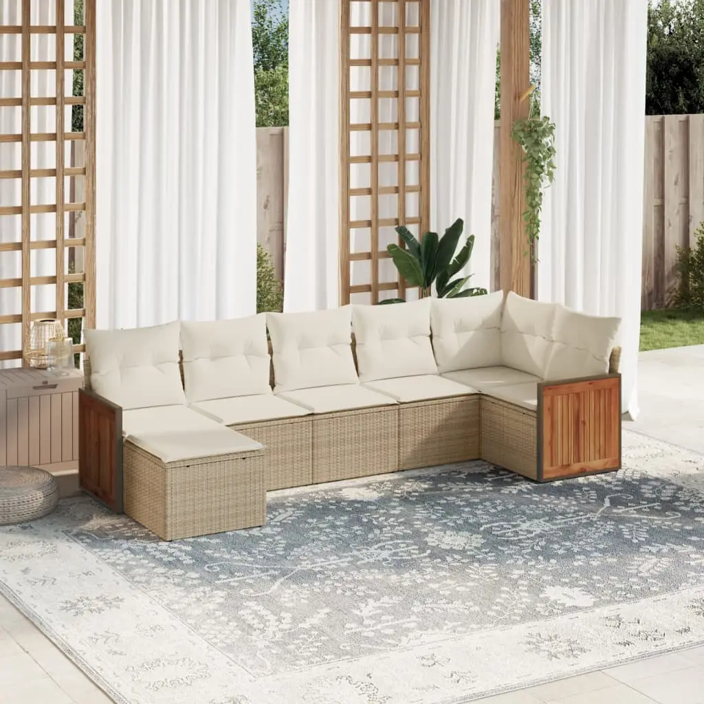 Ensemble de Jardin 7 Places Résine Tressée Modulable avec Coffre de Rangement Beige – ComfortXL Outdoor Living