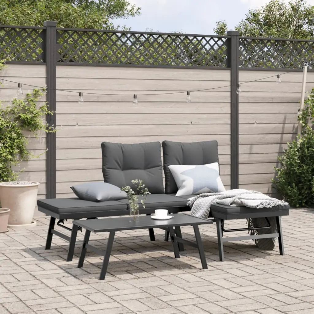 Ensemble de bancs de jardin avec coussins 3 pcs noir vidaXL 3283710