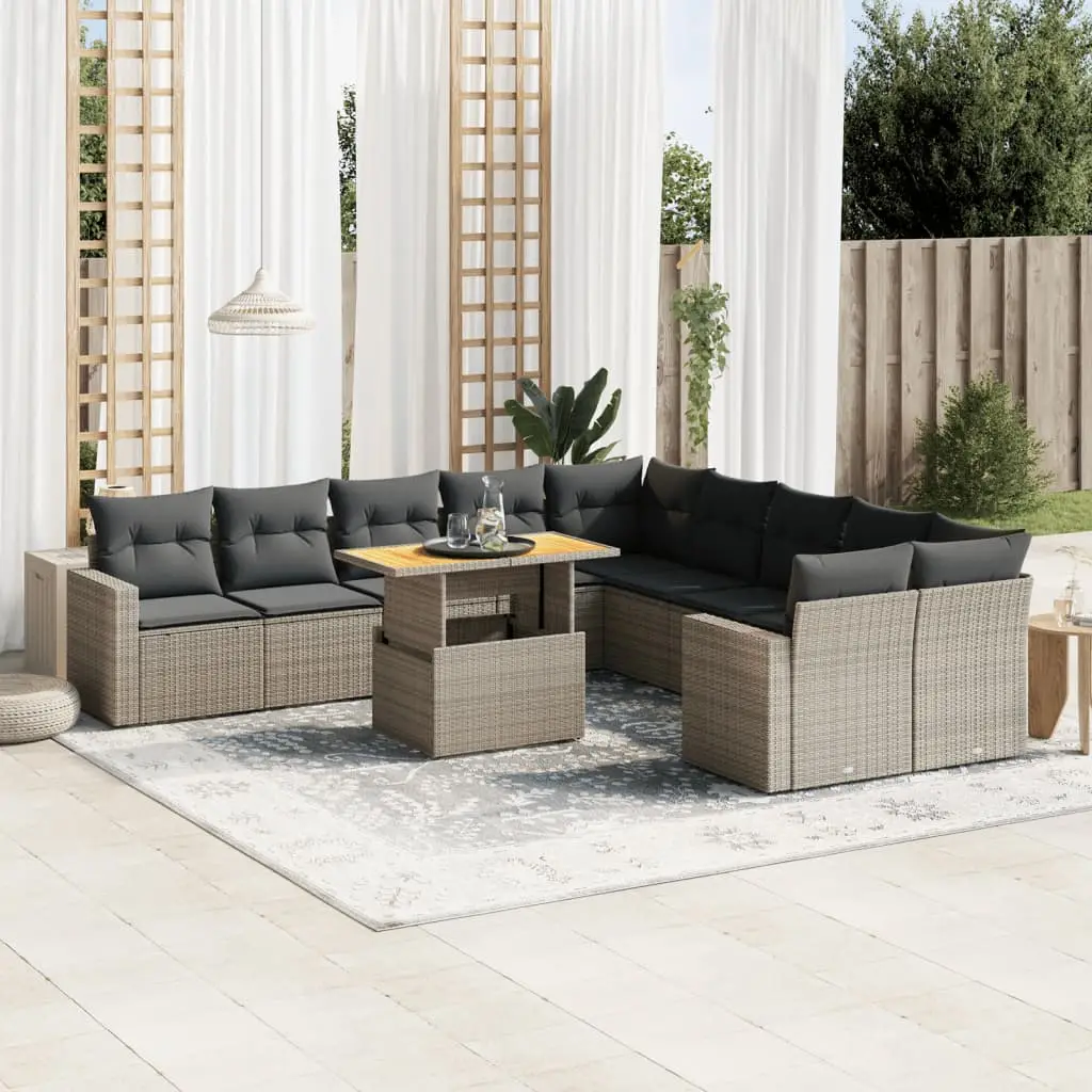 Ensemble de Jardin pour 10 Personnes en Polyrotin Modulable avec Table Réglable en Hauteur Gris – ComfortXL Outdoor Living