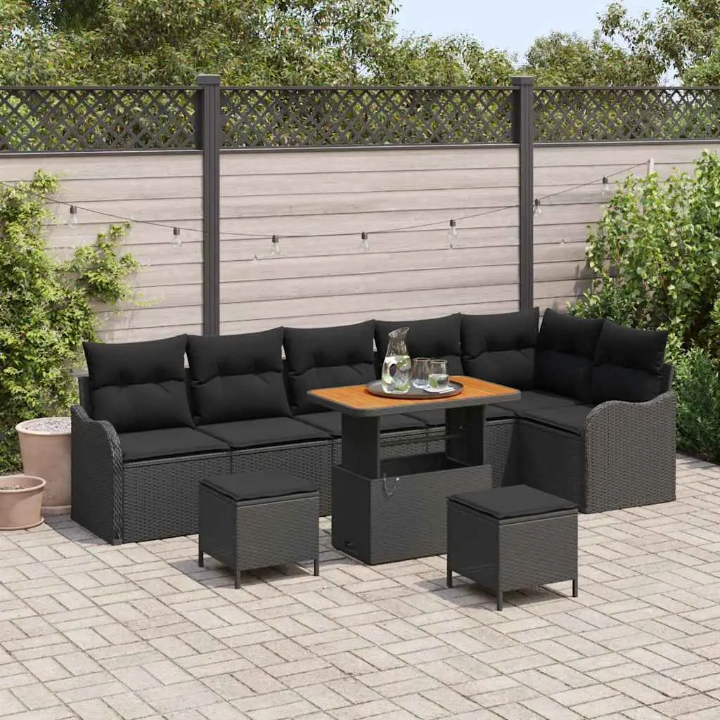 Ensemble de canapé de jardin avec coussin 9 pcs Noir vidaXL 3364234