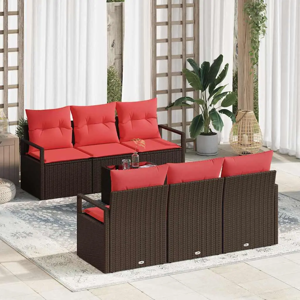Ensemble de Canapés 7 pcs Marron et rouge polyrotin vidaXL 3346274