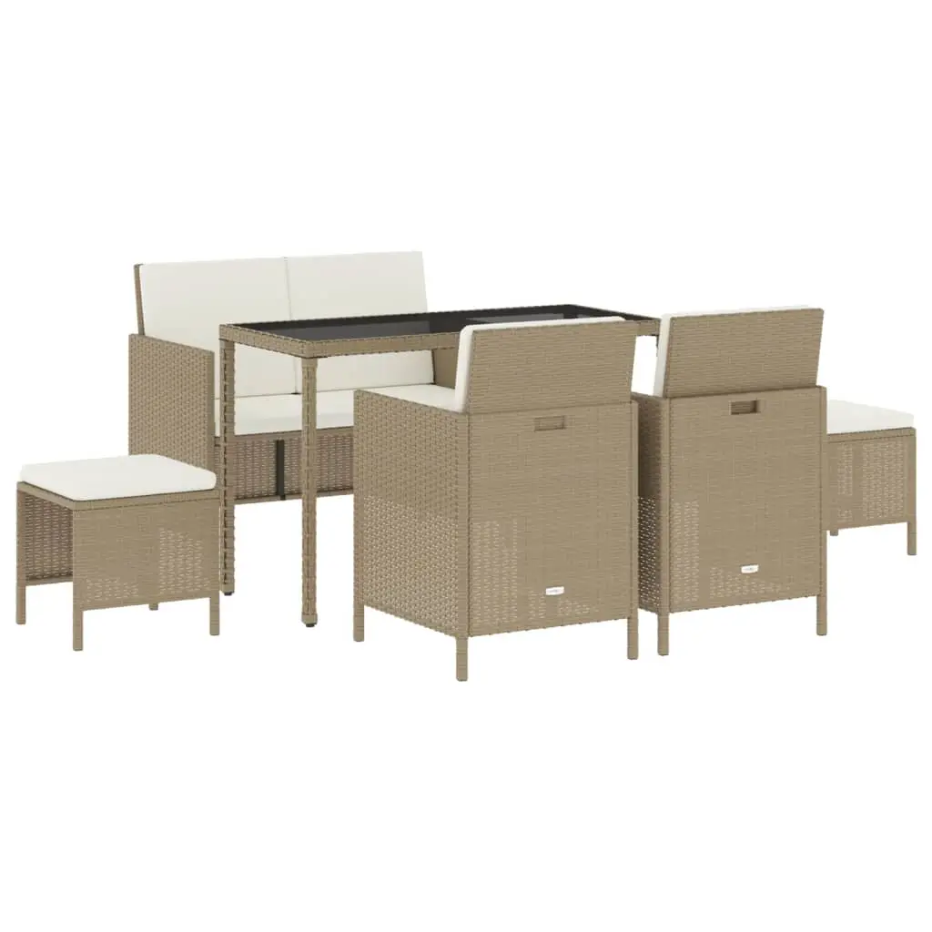 Ensemble de 6 pcs table de jardin et chaises avec coussins – mobilier de jardin beige poly rotin