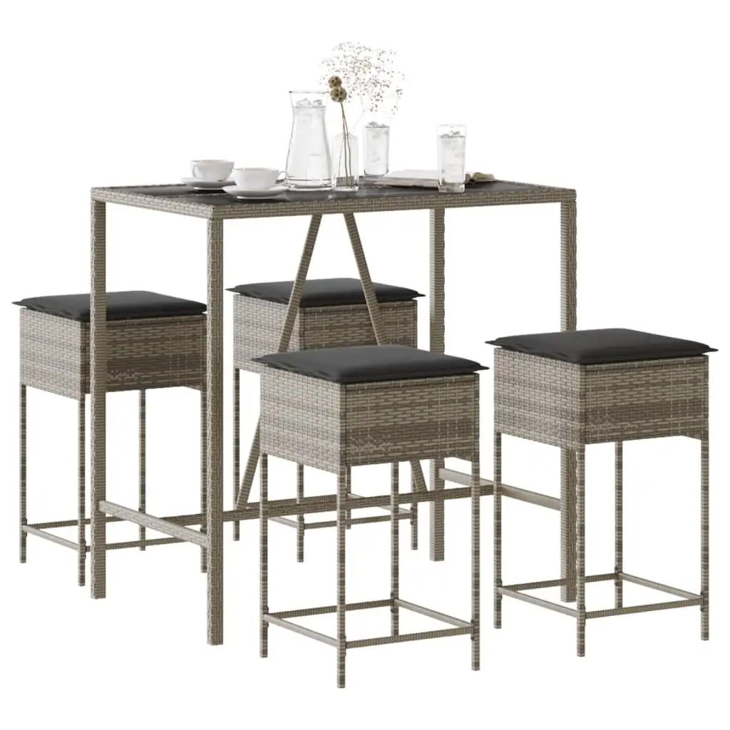 Ensemble de bar de jardin 5 pcs avec coussins gris poly rotin vidaXL 3261468