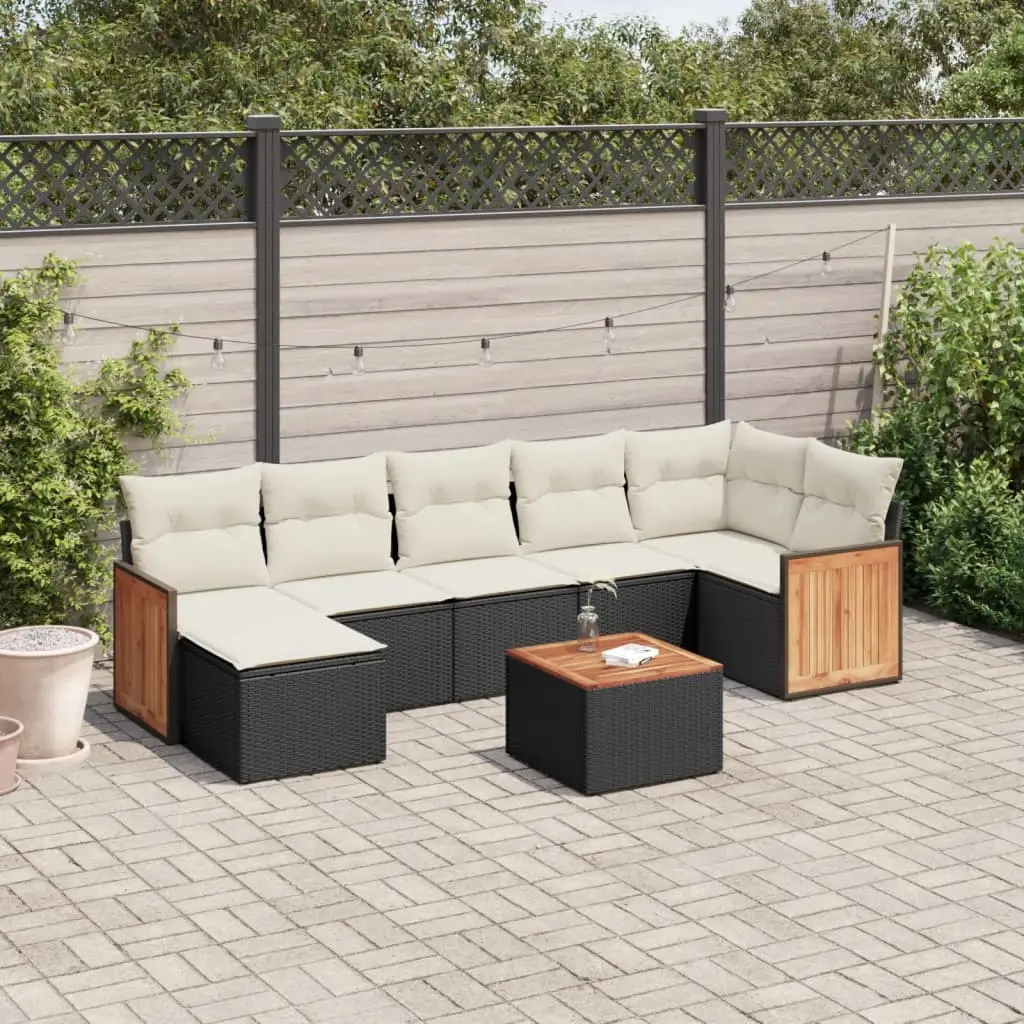 Ensemble de balcon 8 pièces poly rotin modulable confortable pour extérieur Noir coussins crème – ComfortXL Outdoor Living
