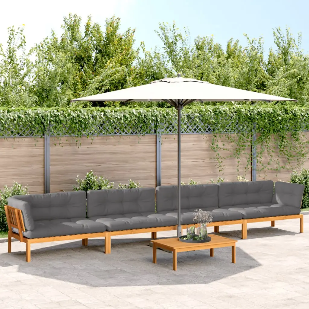 Ensemble Canapé Palette 5p Bois d’Acacia à Lattes avec Coussins Confortables pour Terrasse Brun Gris – ComfortXL Outdoor Living
