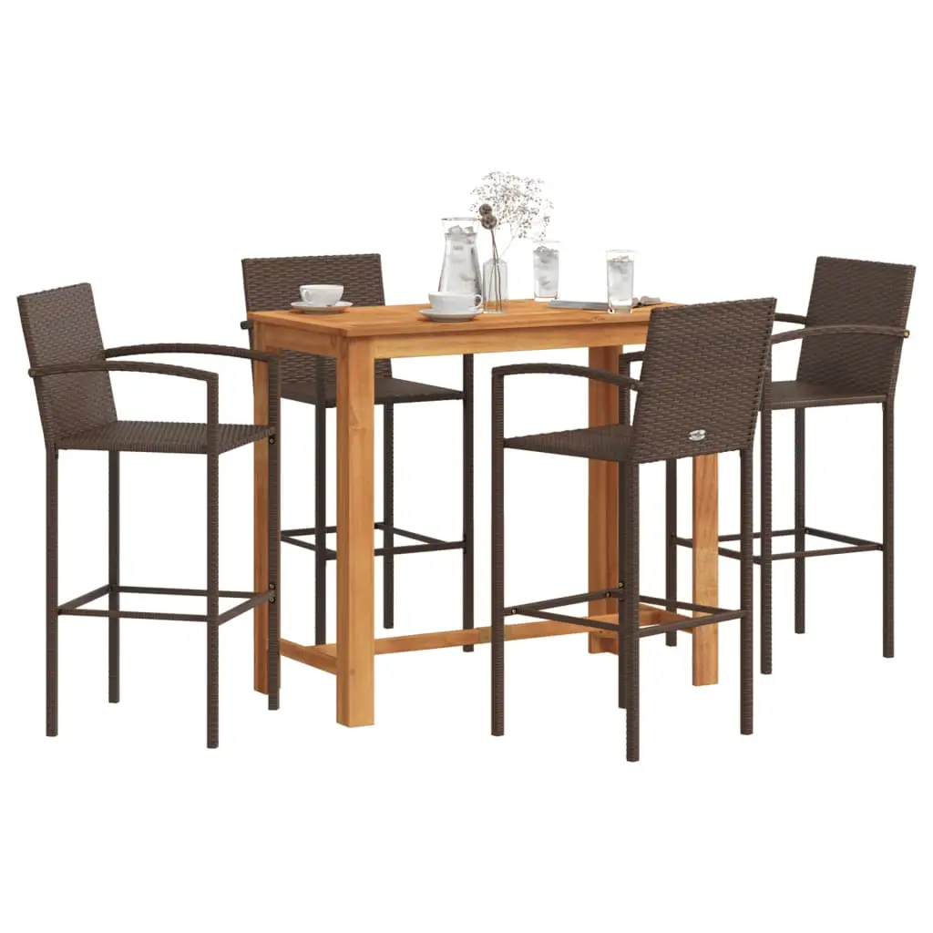 Ensemble de bar de jardin 5 pcs marron bois massif acacia rotin vidaXL 3295288