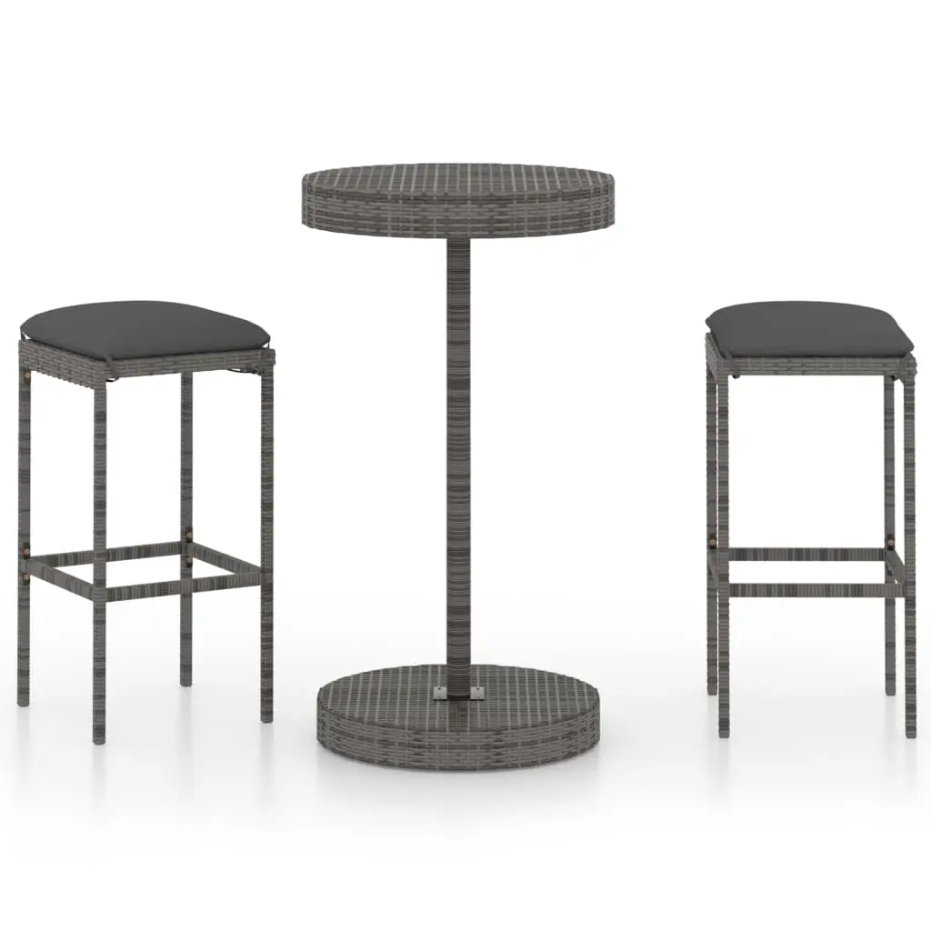 Ensemble de 3 pcs bar de jardin – Mobilier d’extérieur – Mobilier de jardin et coussins Résine tressée Gris-JU1986