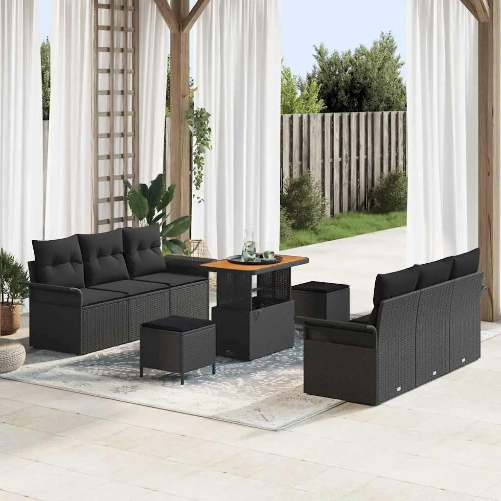 Ensemble de canapé de jardin avec coussin 9 pcs Noir vidaXL 3364039