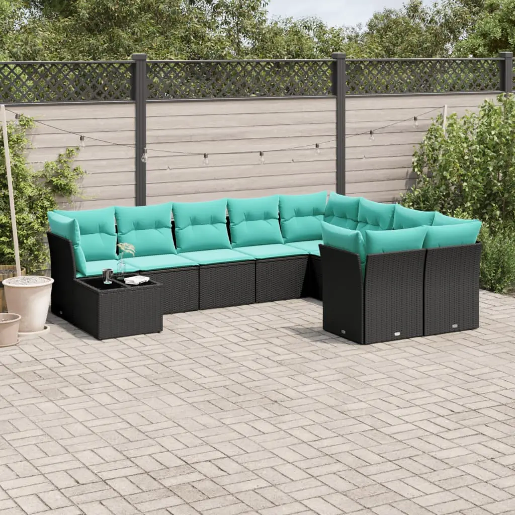 Ensemble canapé de jardin 9 places résine tressée modulable contemporain pour piscine Noir et Bleu – ComfortXL Outdoor Living