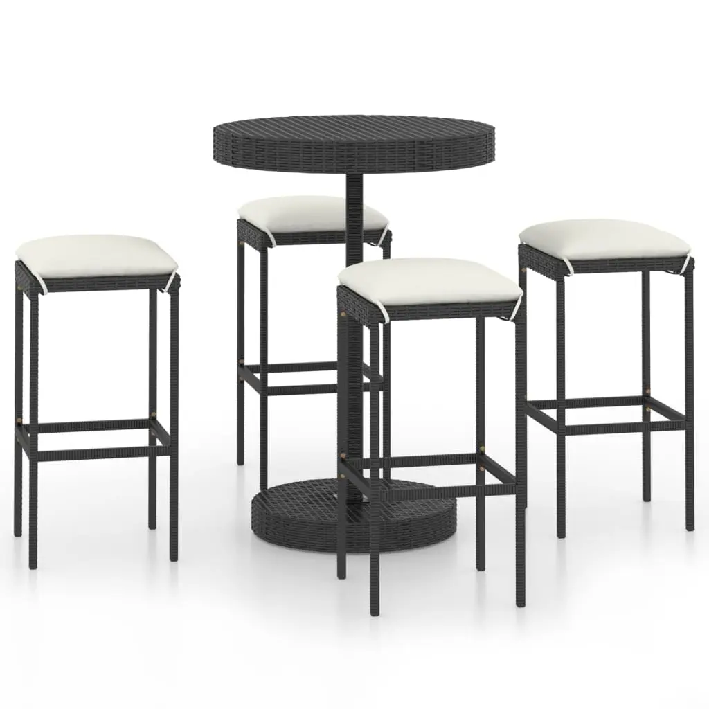 Ensemble de 5 pcs bar de jardin – Mobilier d’extérieur – Mobilier de jardin et coussins Résine tressée Noir-JU2034