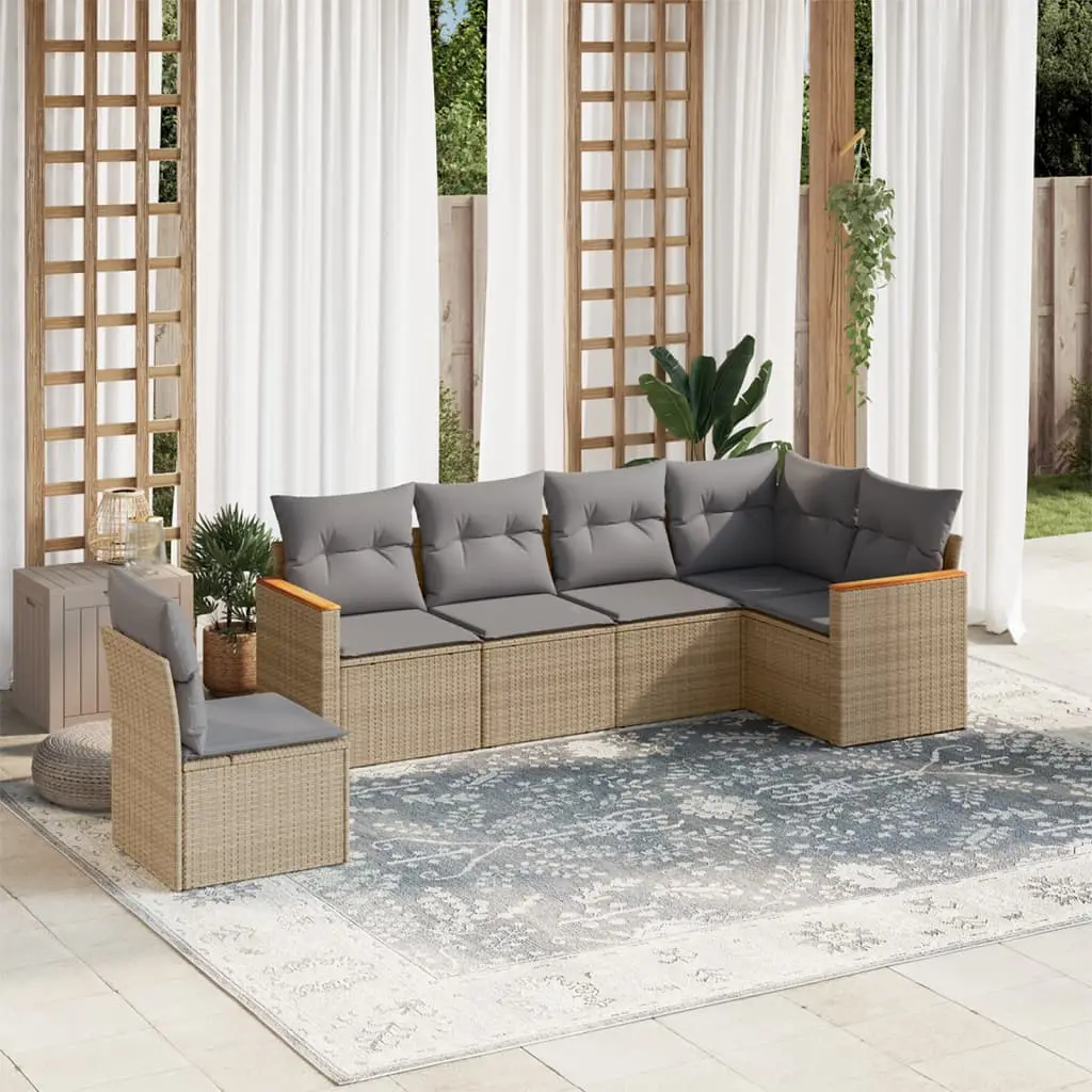 Ensemble de jardin 6 places en Résine tressée design modulable avec Coussins lavables pour Balcon Beige Mixte – ComfortXL Outdoor Living
