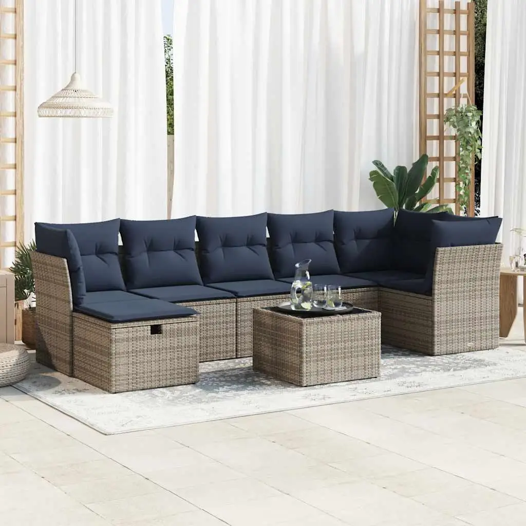 Ensemble de jardin 8 pcs avec rangement et table modulable résine tressée Gris – ComfortXL Outdoor Living
