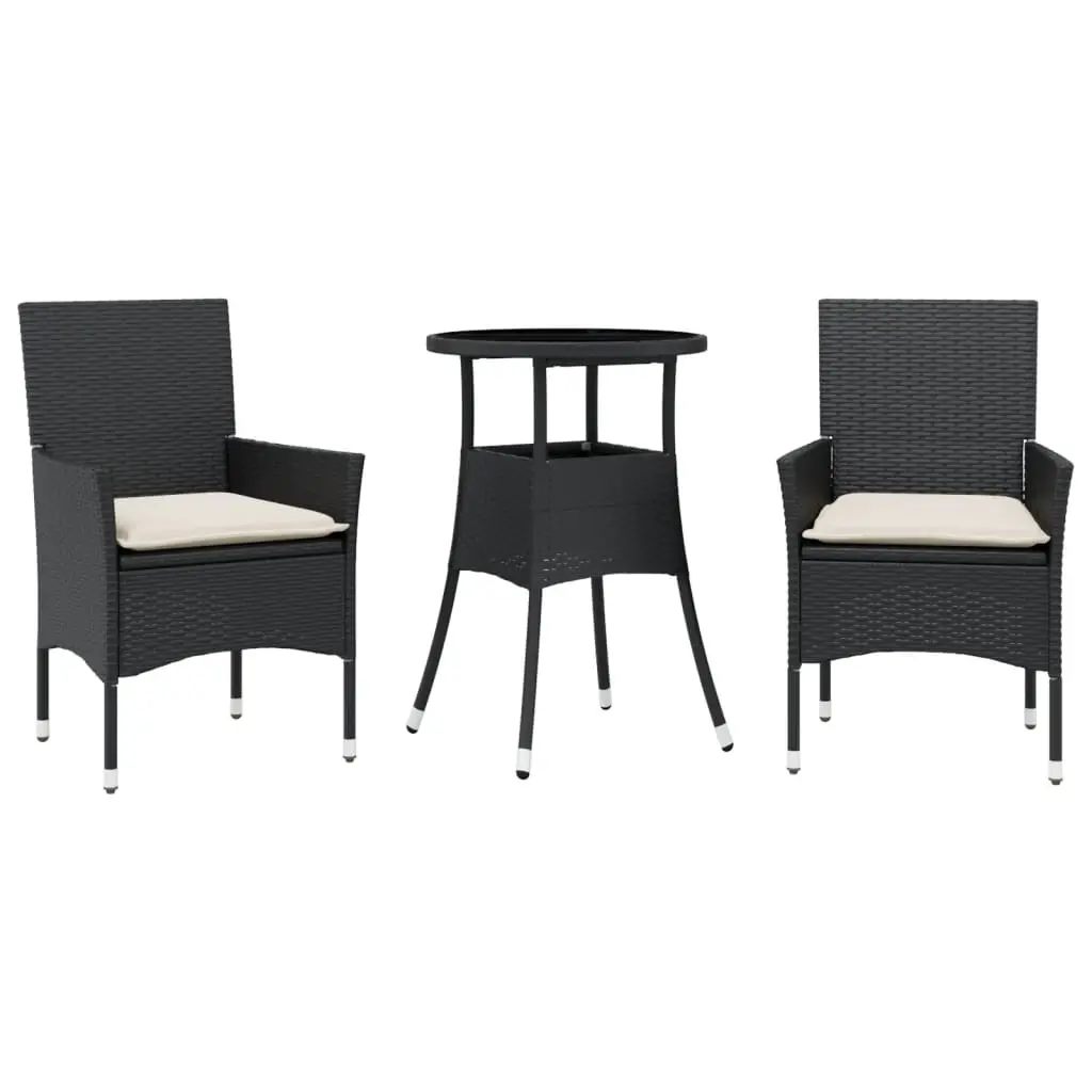 Ensemble de 3 pcs table de jardin et chaises avec coussins – mobilier de jardin noir rotin verre-JU2725