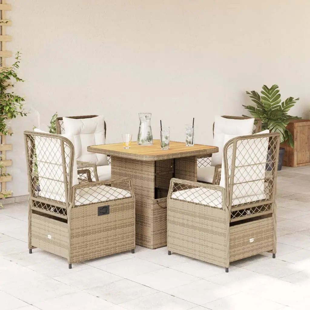 Ensemble de Jardin Repas 4 Personnes, Table Relevable et Fauteuils en Résine Tressée Coussins Crème – ComfortXL Outdoor Living