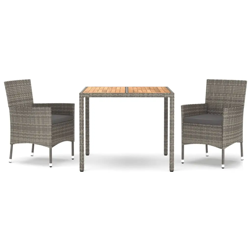 Ensemble de 3 pcs table de jardin avec chaises – mobilier de jardin coussins gris résine tressée