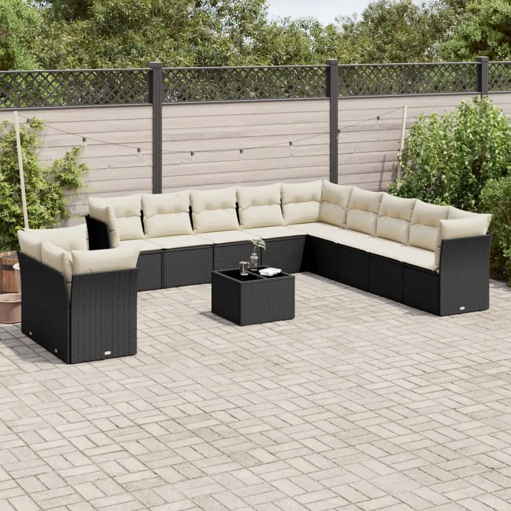 Ensemble de jardin modulable 11 places résine tressée avec rangement et table verre Noir – ComfortXL Outdoor Living