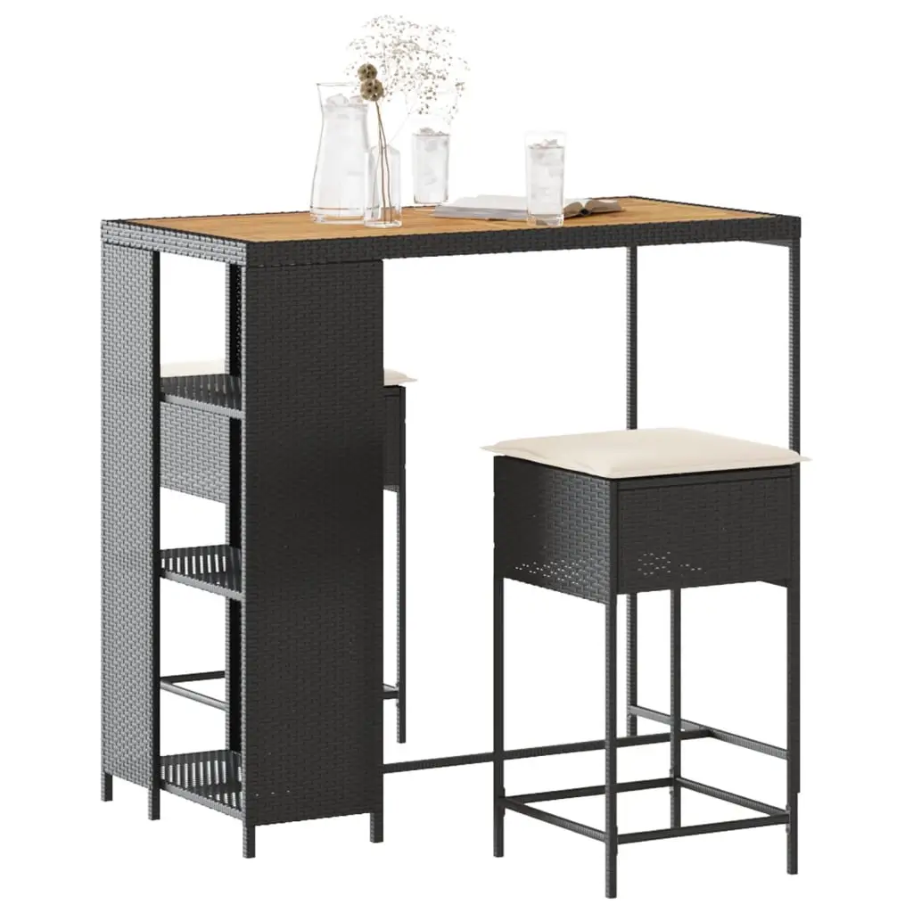 Ensemble de bar de jardin 3 pcs avec coussins noir poly rotin vidaXL 3261496