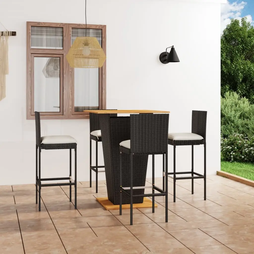 Ensemble de bar de jardin 5 pcs et coussins Résine tressée Noir vidaXL 3064860
