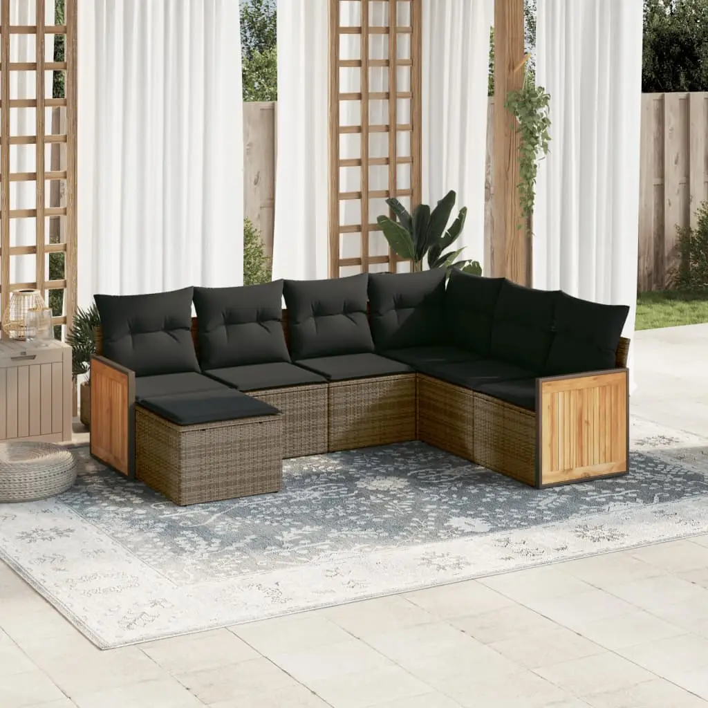 Ensemble Canapé Modulable 7 Pièces et Repose-pieds en Poly Rotin pour Patio Gris – ComfortXL Outdoor Living