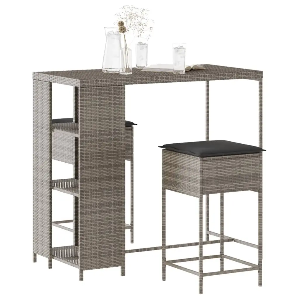 Ensemble de bar de jardin 3 pcs et coussins gris résine tressée vidaXL 3261494