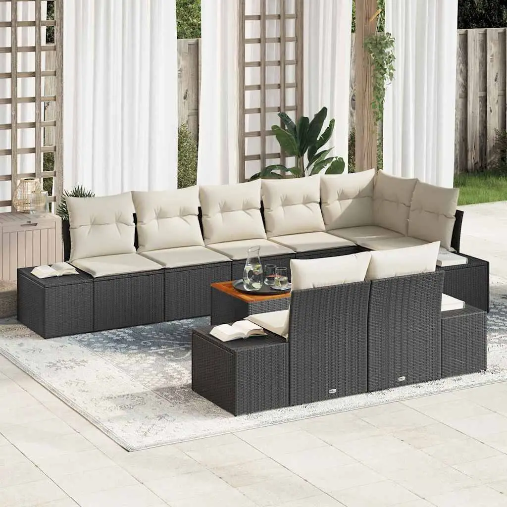 Ensemble canapé de jardin 9 pcs modulable en polyrotin et acacia Noir – ComfortXL Outdoor Living