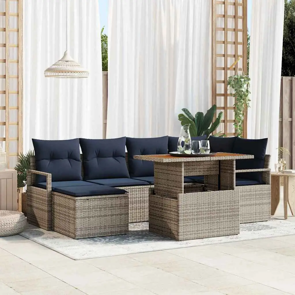 Ensemble de salle à manger pour jardin 7 pcs Gris et marine vidaXL 3349737