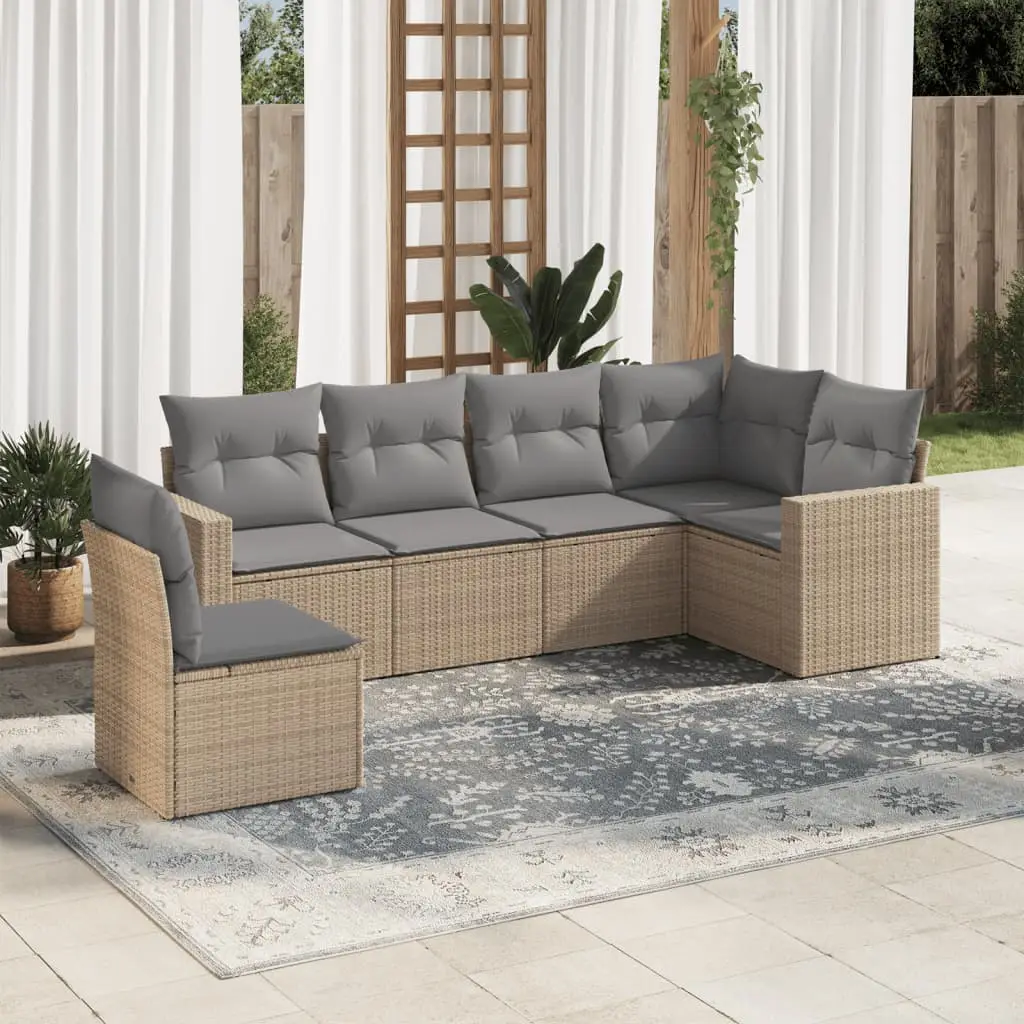 Ensemble de Jardin 6 Places Résine Tressée Modulable avec Rangement pour Patio Beige – ComfortXL Outdoor Living