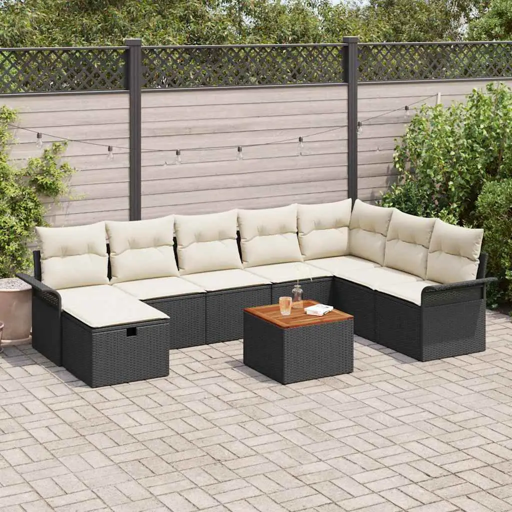Ensemble de canapé de jardin avec coussin 9 pcs Noir polyrotin vidaXL 3359467