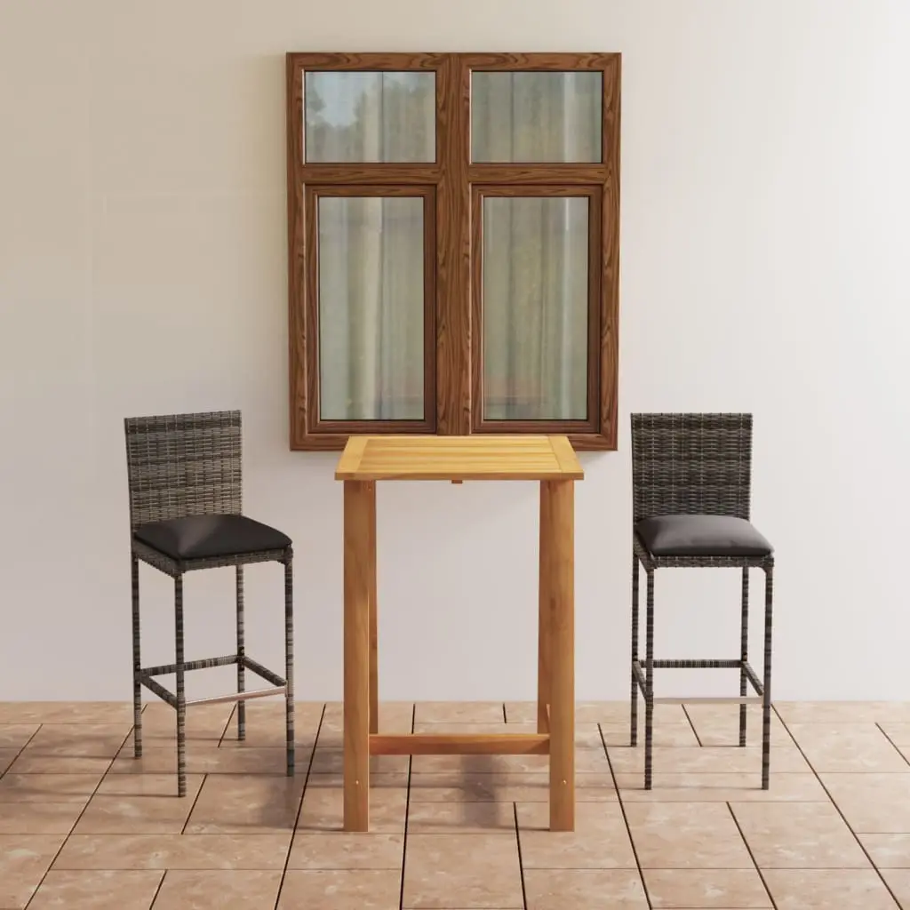 Ensemble de bar de jardin avec coussins 3 pcs Gris vidaXL 3067943