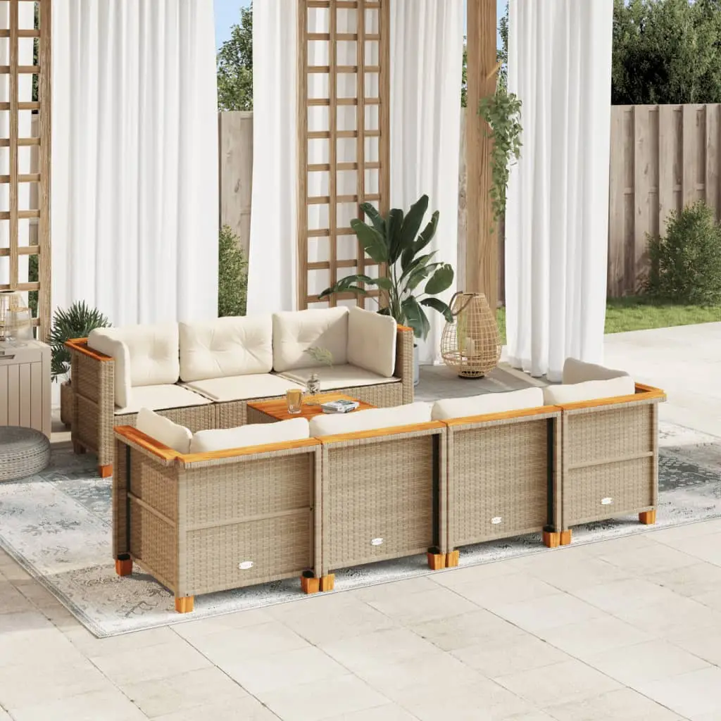 Ensemble Canapés de Jardin 8 Pièces en Résine Tressée Modulable 7 Places Beige – ComfortXL Outdoor Living