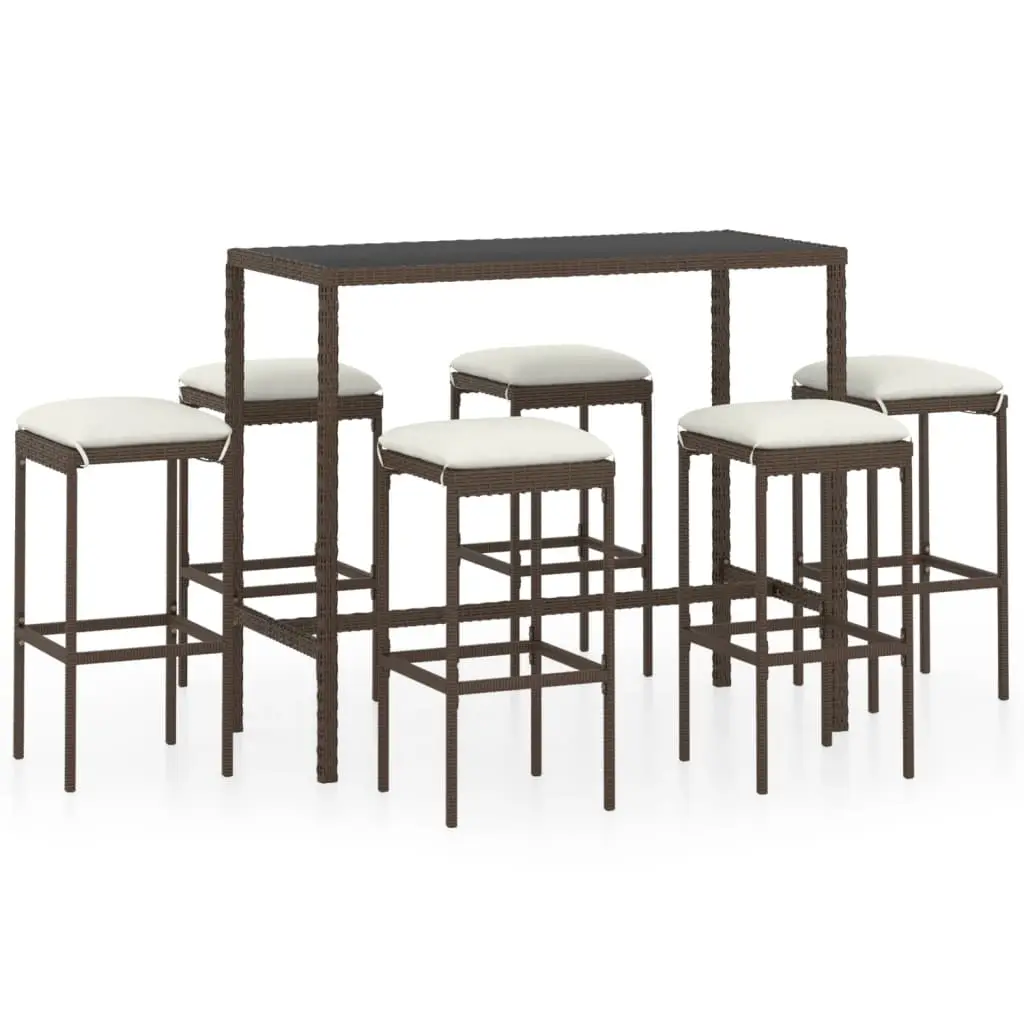 Ensemble de 7 pcs bar de jardin – Mobilier d’extérieur – Mobilier de jardin coussins Résine tressée Marron-JU1996