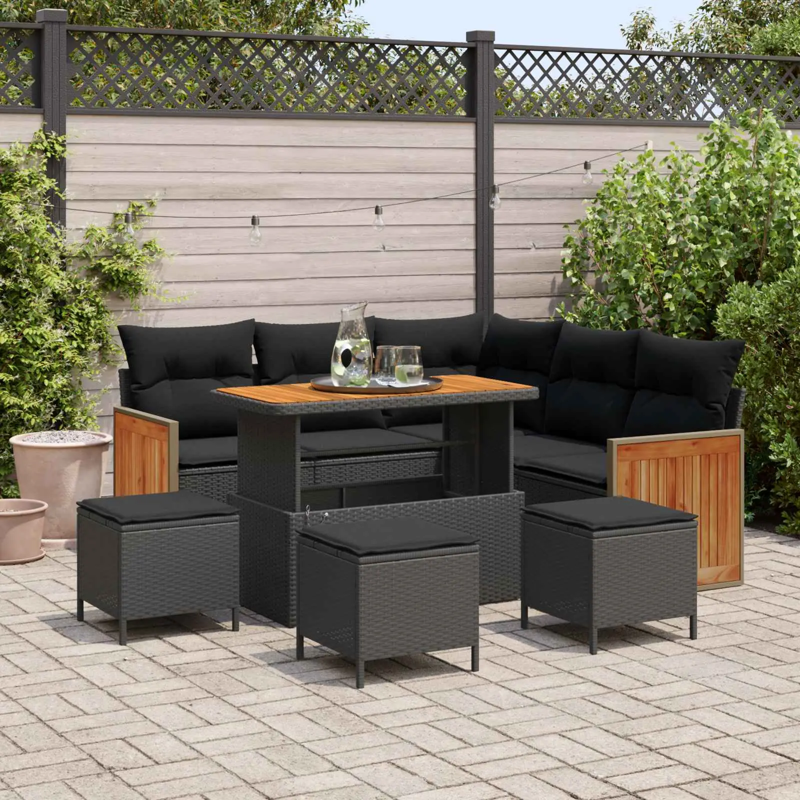 Ensemble de canapé de jardin avec coussin 9 pcs Noir polyrotin vidaXL 3365259