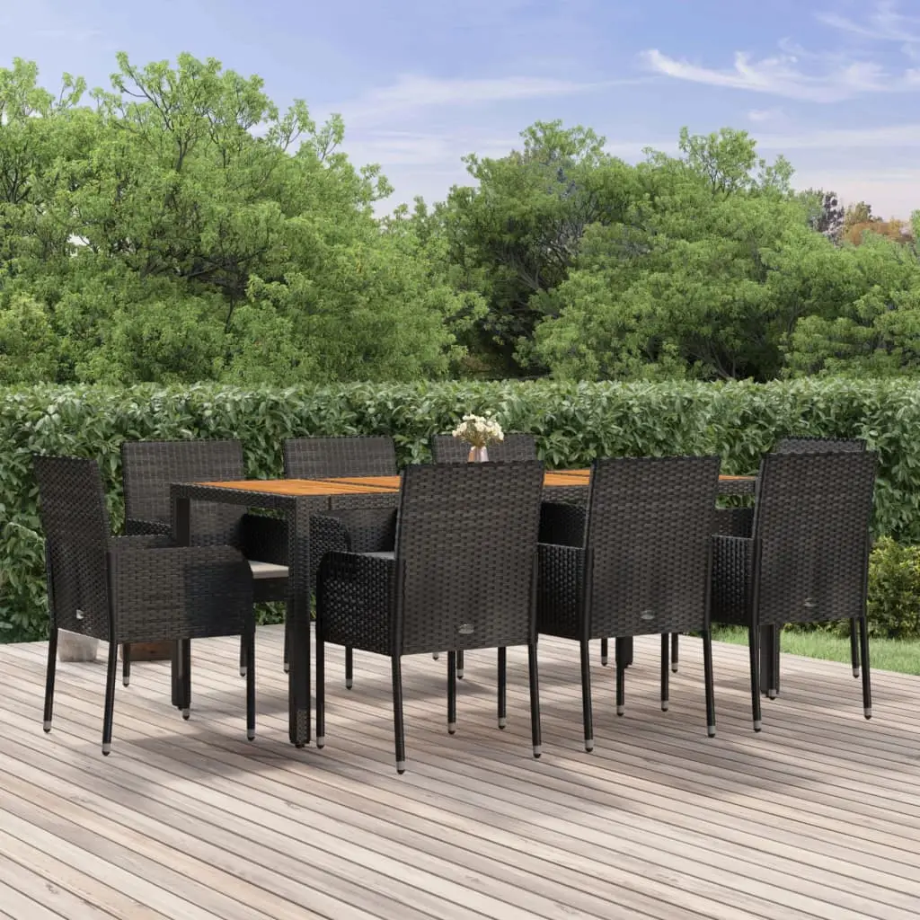 Ensemble de Repas de Jardin 8 Places en Poly Rotin Noir, Table en Bois et Fauteuils avec Accoudoirs Confort – ComfortXL Outdoor Living