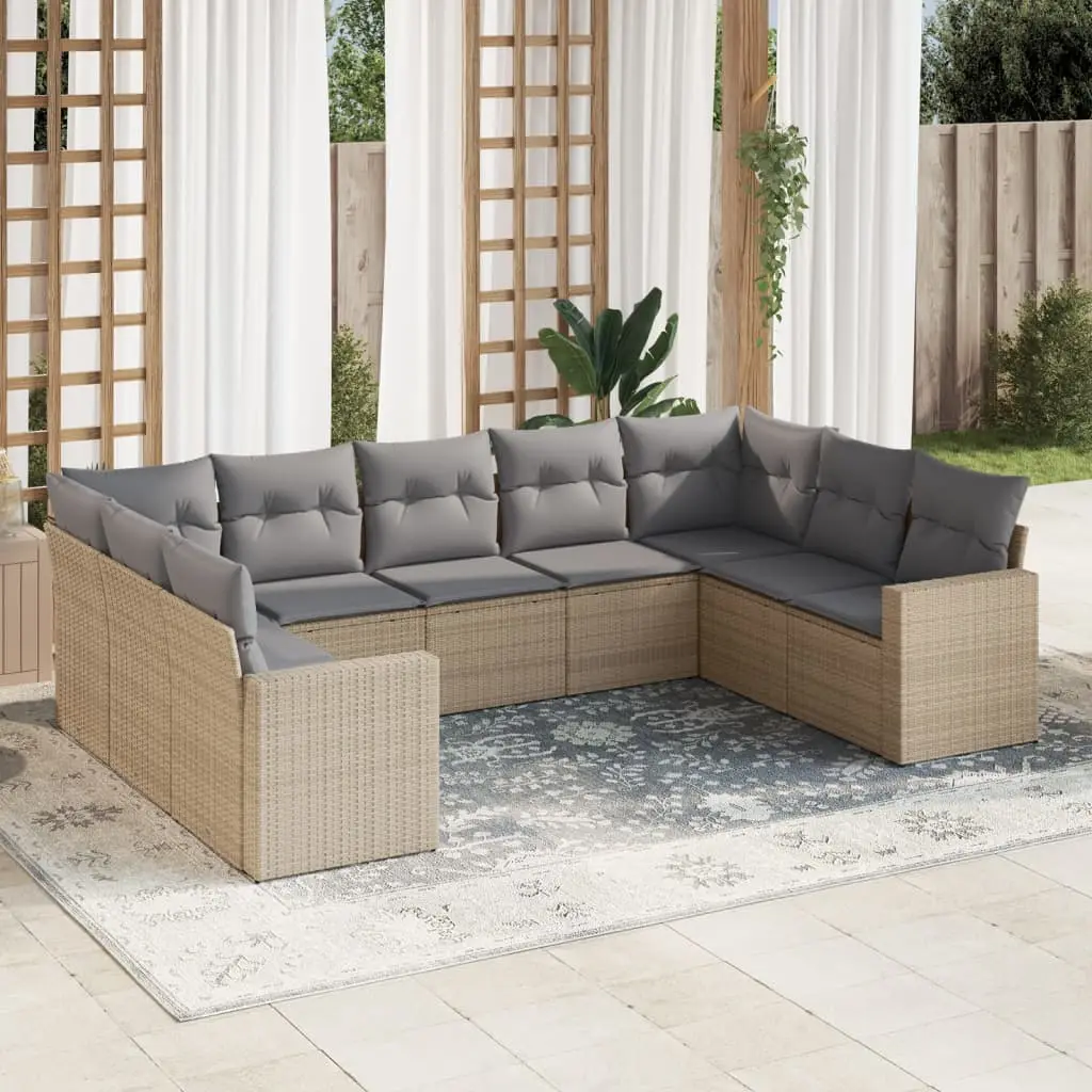 Ensemble Canapé Modulable 9 Pièces Résine Tressée pour Terrasse et Balcon Beige Coussins Gris Clair – ComfortXL Outdoor Living