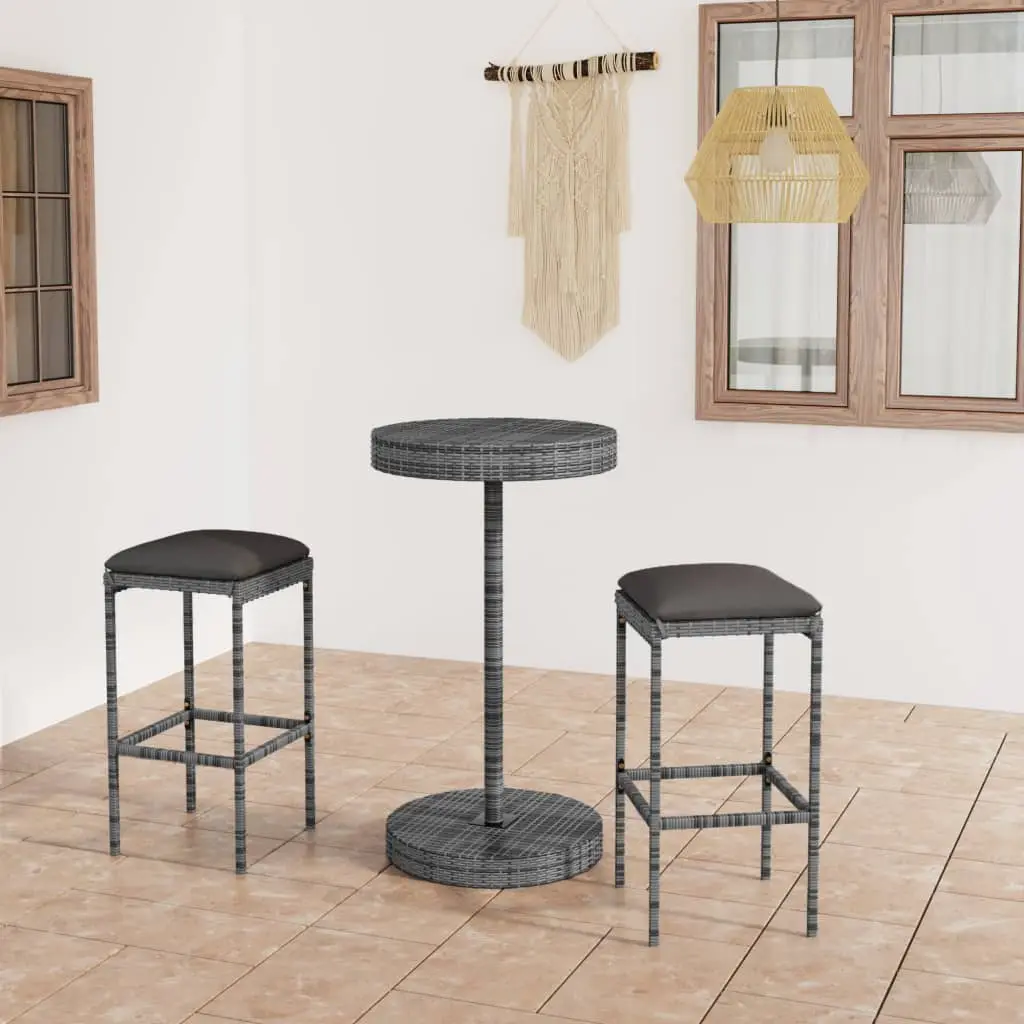 Ensemble de bar de jardin 3 pcs et coussins Résine tressée Gris vidaXL 3064760