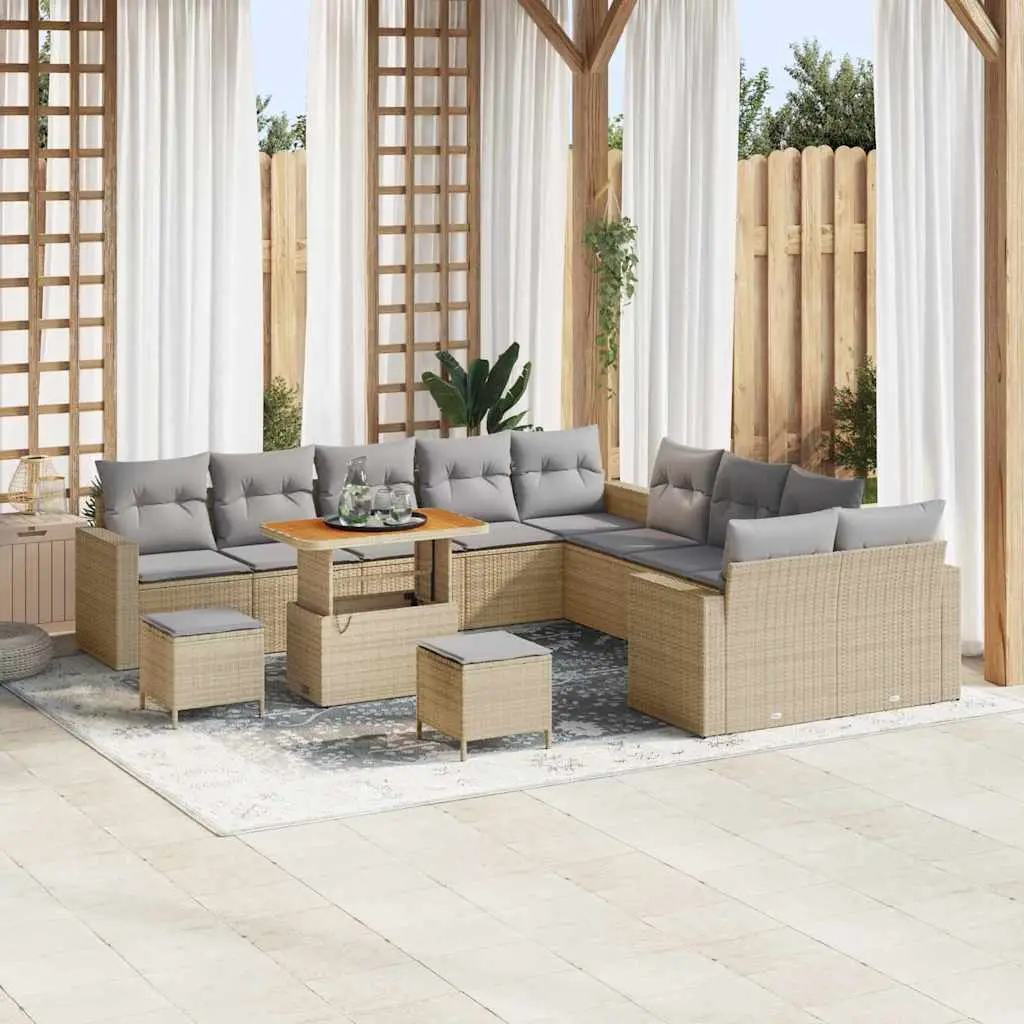 Ensemble Canapé Terrasse Rotin Synthétique 13 Pcs Table Rectangulaire et Rangement Beige Gris – ComfortXL Outdoor Living