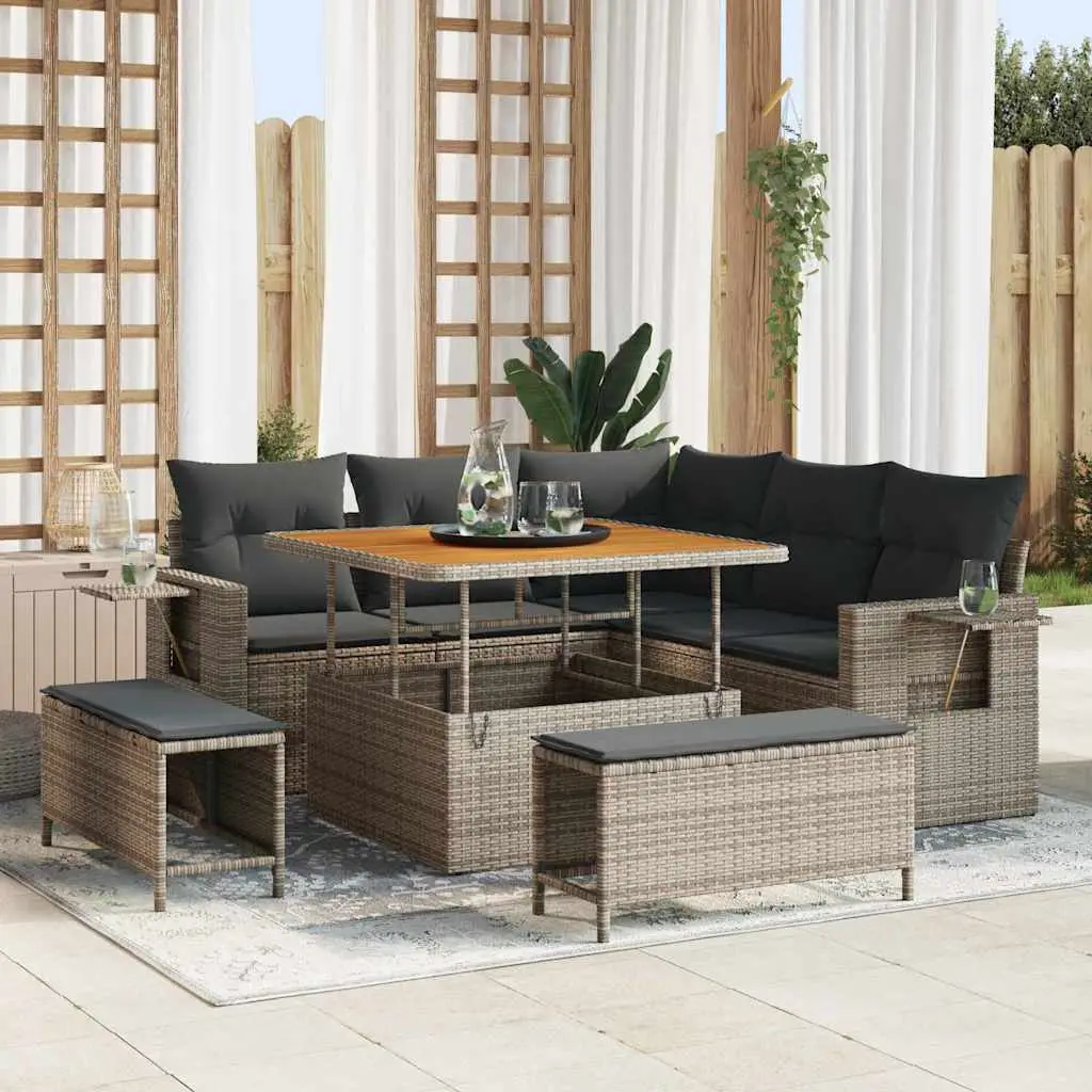 Ensemble de canapé de jardin avec coussin 9 pcs Gris polyrotin vidaXL 3363688