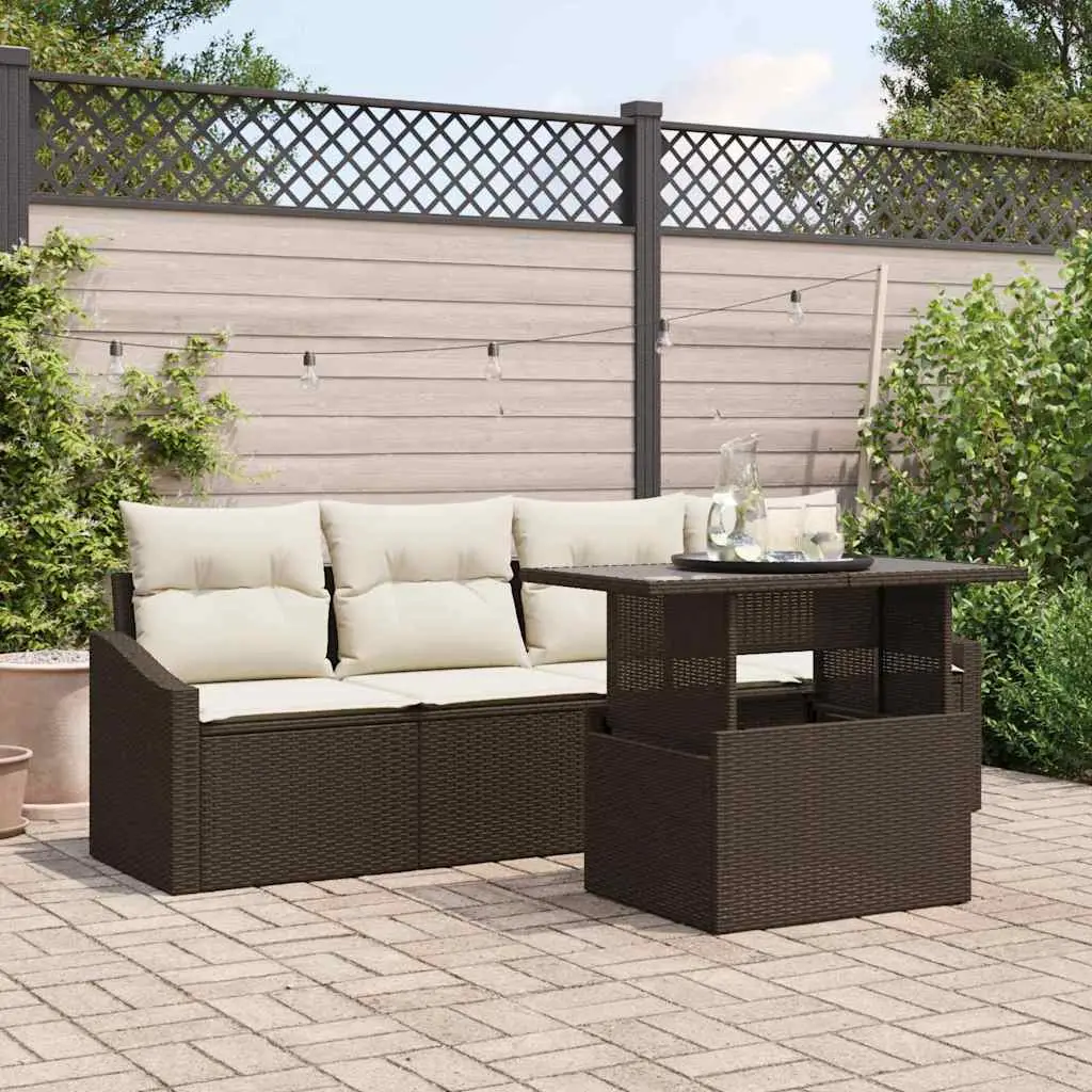 Ensemble Cosy d’Extérieur 5 Pièces Marron et Crème Rotin Intime pour Coins Détente Restreints – ComfortXL Outdoor Living