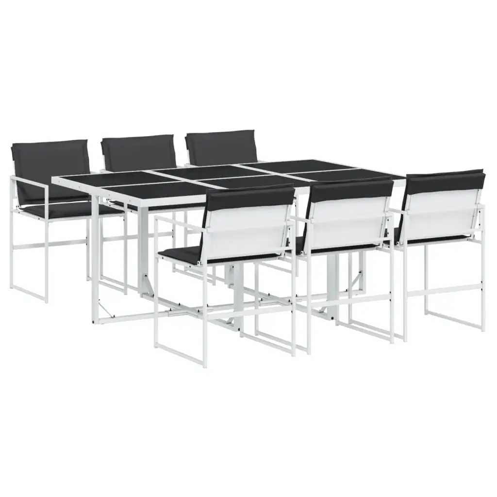 Ensemble de 7 pcs table de jardin et chaises avec coussins – mobilier de jardin blanc textilène-JU3122