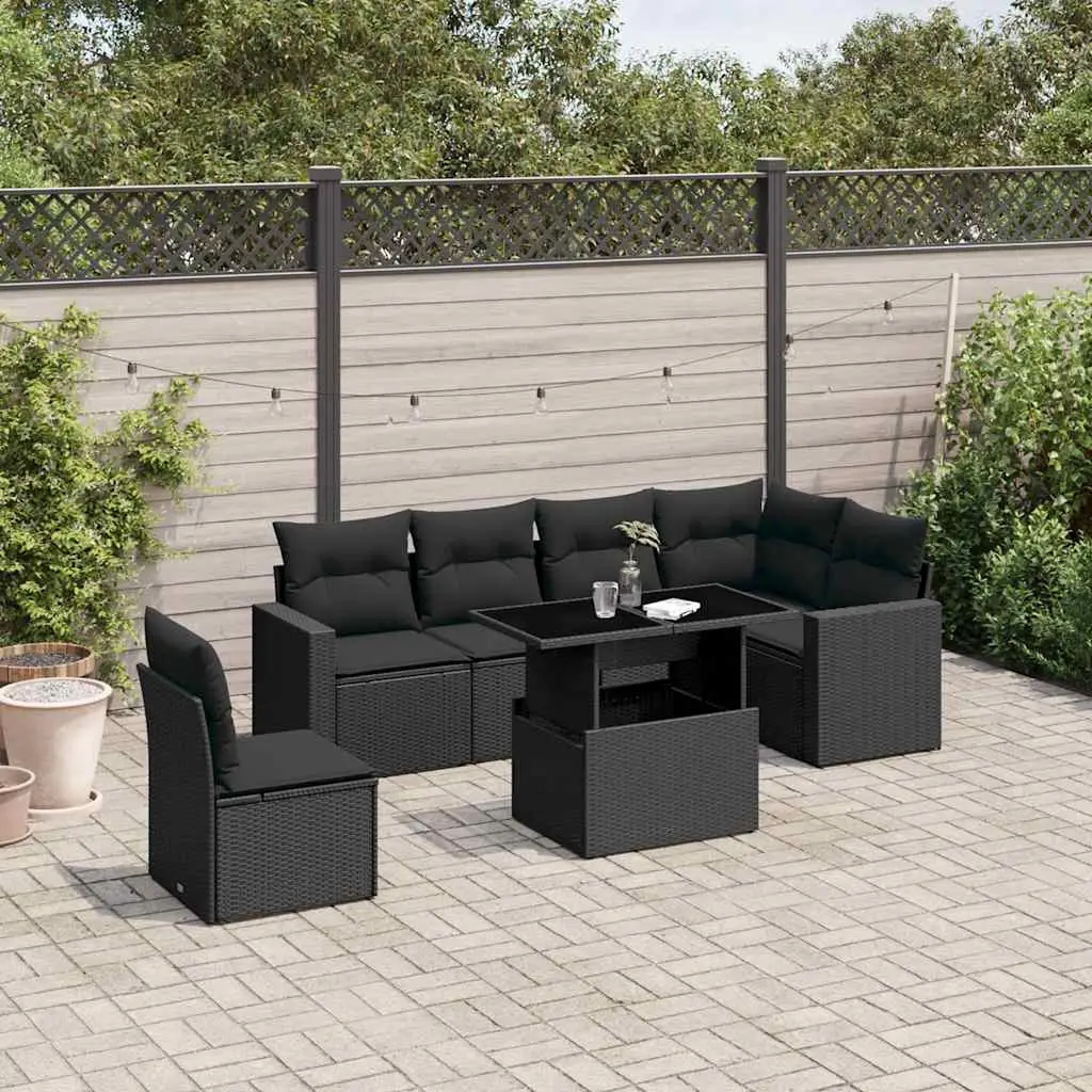 Ensemble d’extérieur 7 pièces résine tressée table relevable pour balcon noir – ComfortXL Outdoor Living