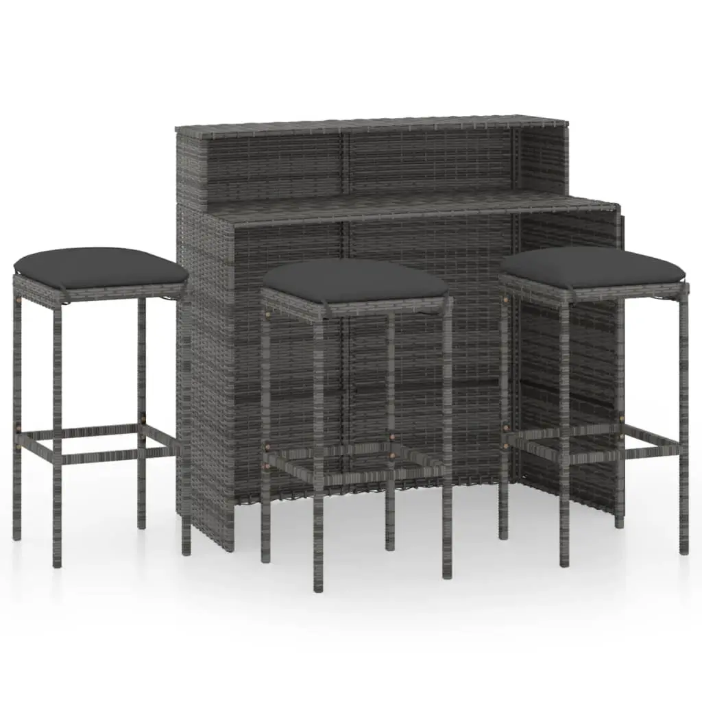 Ensemble de 4 pcs bar de jardin – Mobilier d’extérieur avec coussins Gris