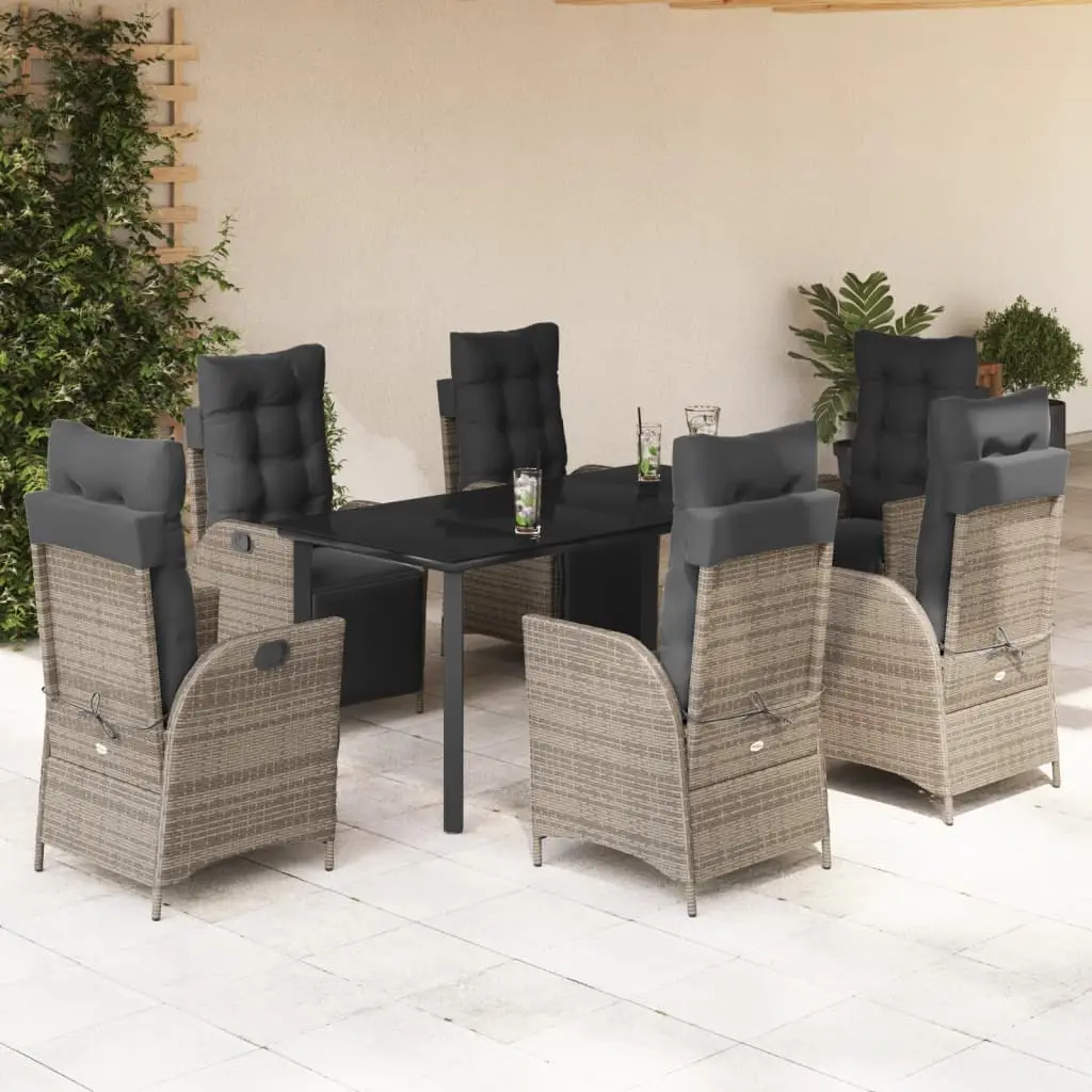 Ensemble de Jardin 7 Pièces pour 6 Personnes avec Fauteuils Relax Inclinables en Poly Rotin Gris – ComfortXL Outdoor Living