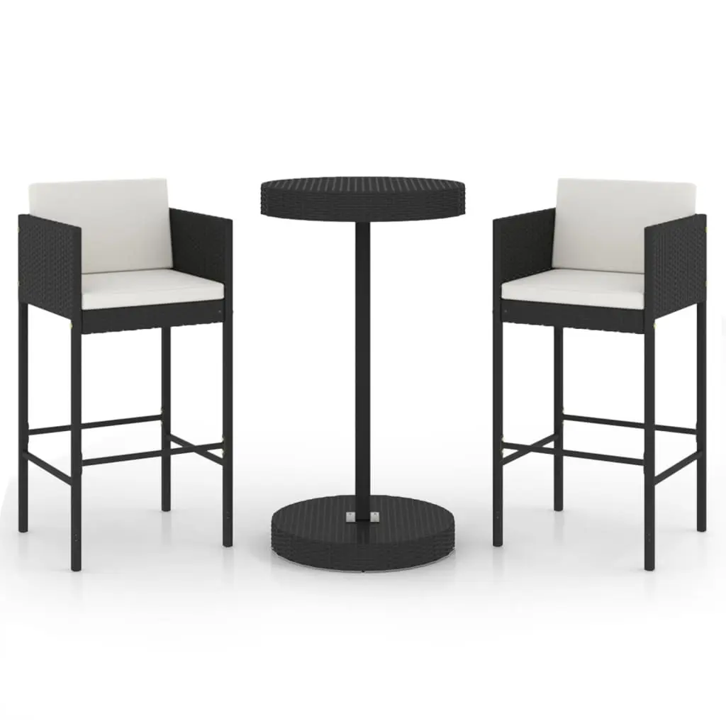 Ensemble de 3 pcs bar de jardin – Mobilier d’extérieur – Mobilier de jardin et coussins Résine tressée Noir-JU1965