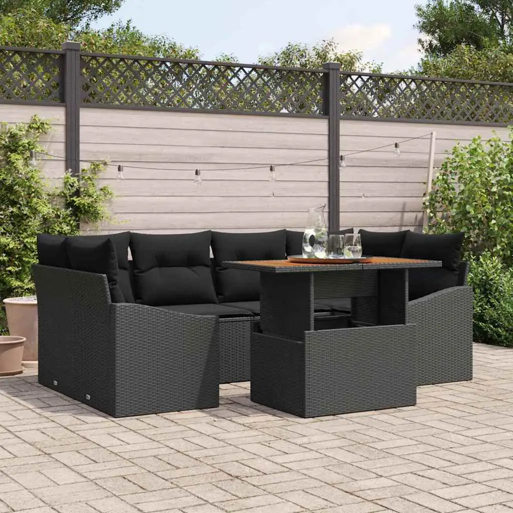 Ensemble de salle à manger pour jardin 7 pcs Noir et Marron vidaXL 3349792