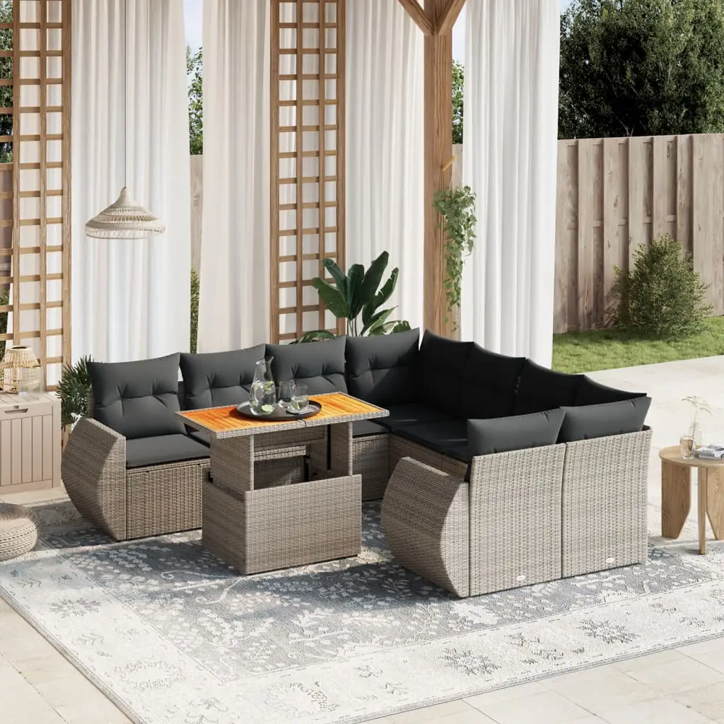 Ensemble de jardin 9 pcs poly rotin gris table relevable pour grande terrasse – ComfortXL Outdoor Living