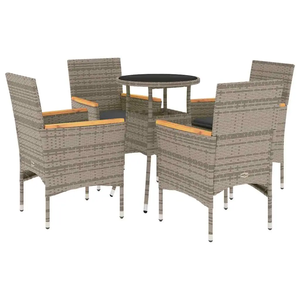 Ensemble de 5 pcs table de jardin et chaises avec coussins – mobilier de jardin gris rotin verre-JU2864
