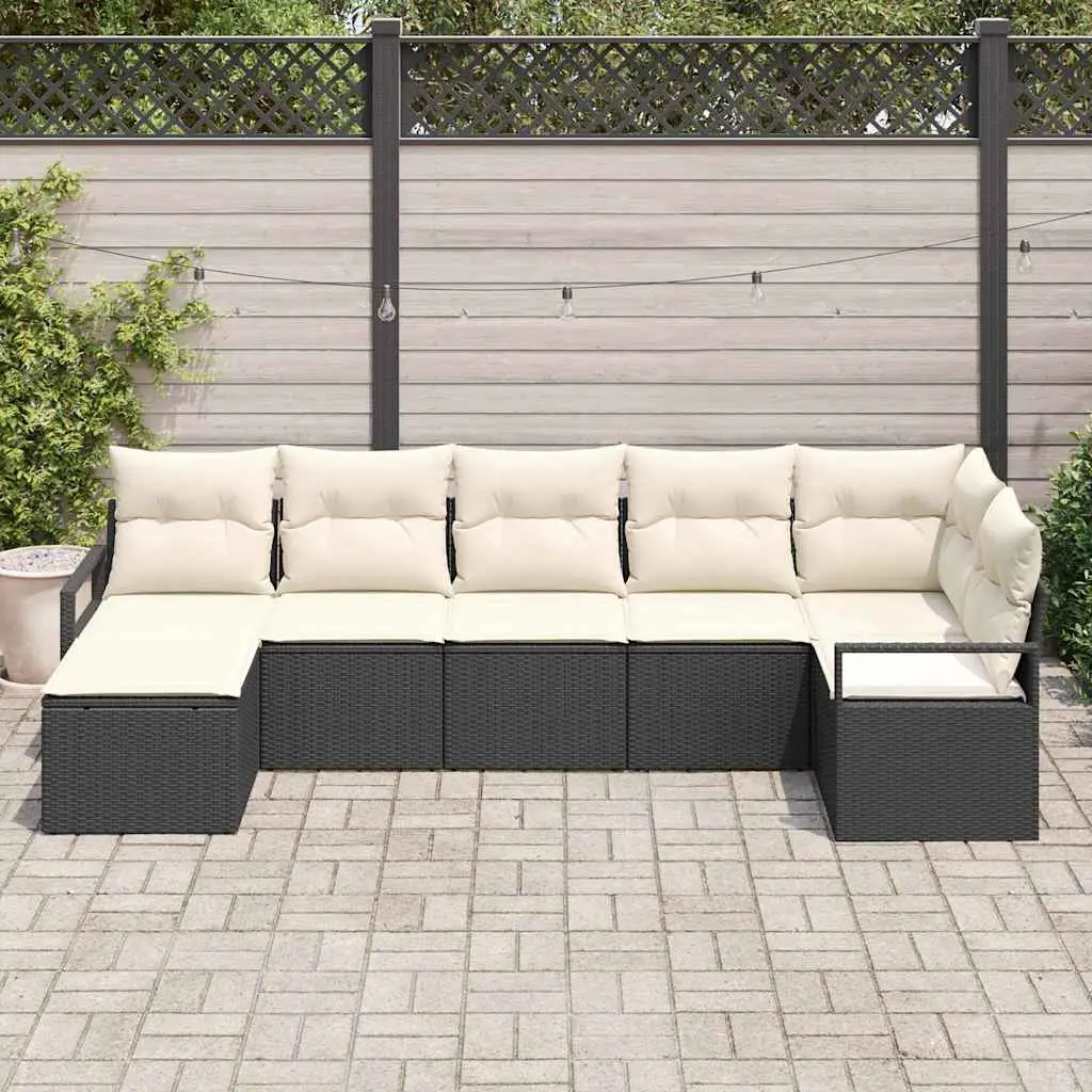 Ensemble de Canapés avec coussin 7 pcs Noir polyrotin vidaXL 3346467