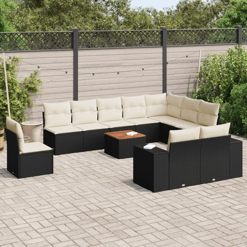 Ensemble d’Extérieur 11 Pièces Modulable en Poly Rotin Noir Coussins Crème – ComfortXL Outdoor Living