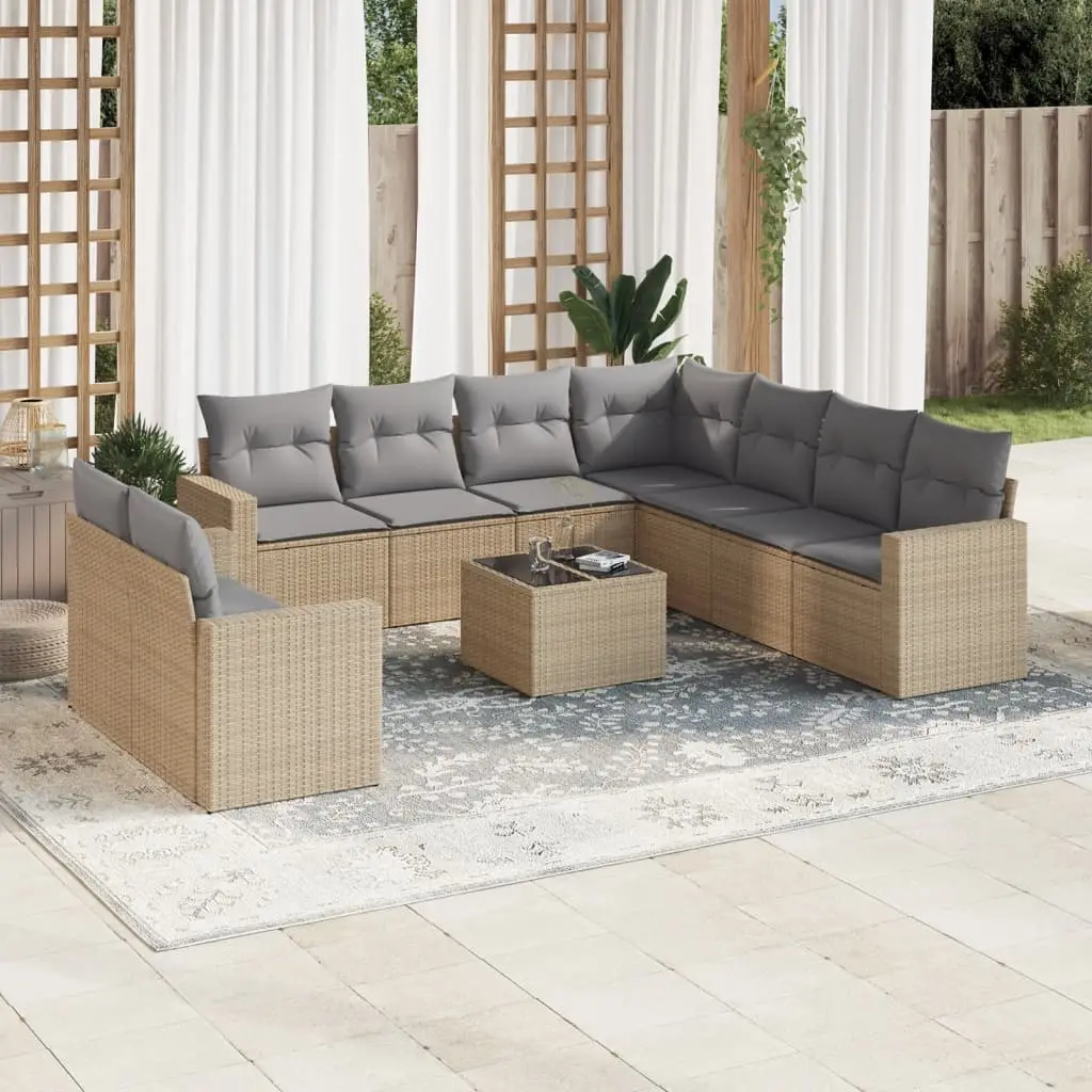 Ensemble de jardin 9 places modulable en résine tressée avec table basse design Beige et Gris Clair – ComfortXL Outdoor Living