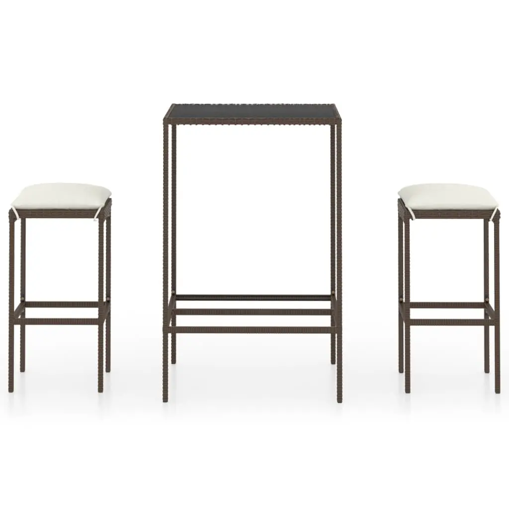 Ensemble de 3 pcs bar de jardin – Mobilier d’extérieur – Mobilier de jardin coussins Résine tressée Marron-JU1979